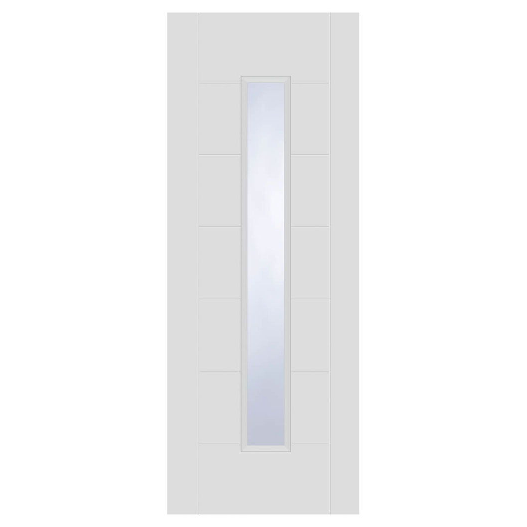 Mendes White Corsica 18G Light Clear Glazed FD30 Primed Trade Door - JJ Building Materials