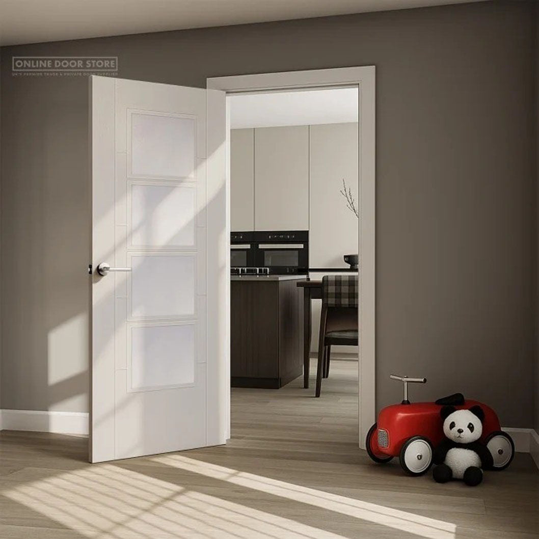 Mendes White Iseo 4 Light Clear Glazed Fd30 Primed Trade Door - JJ Building Materials
