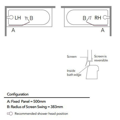 Merlyn Black Hinged 2 Panelled Bathscreen - JJ Building Materials