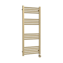 Hudson Reed Electric Bar Towel Rails Round Straight Towel Radiator 1200x500 Contemp Brushed Brass Steel 1200x500x30mm