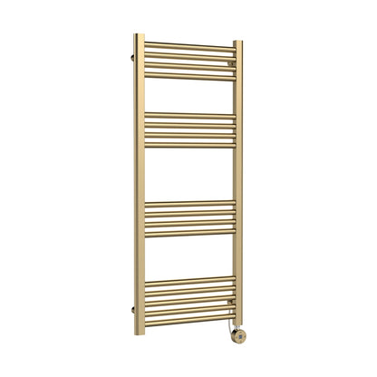 Hudson Reed Electric Bar Towel Rails Round Straight Towel Radiator 1200x500 Contemp Brushed Brass Steel 1200x500x30mm