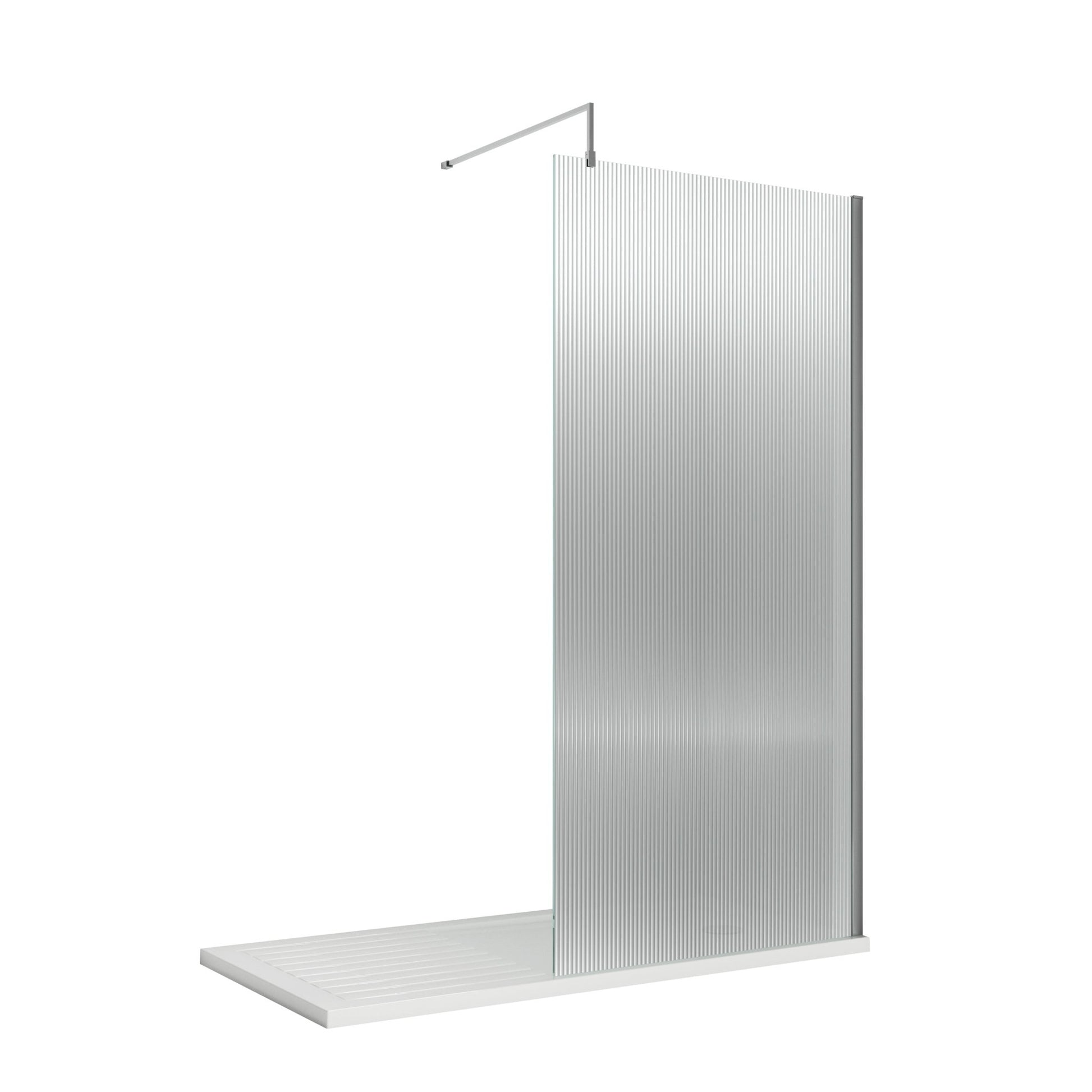 Nui 1000mm Fluted Wetroom Screen With Support Bar Contemporary Chrome Aluminium 1850x1000x13mm - JJ Building Materials