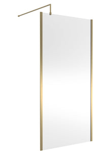 Nui 1000mm Outer Framed Wetroom Screen With Support Bar Contemporary Brushed Brass Aluminium 1850x1000x14mm - JJ Building Materials