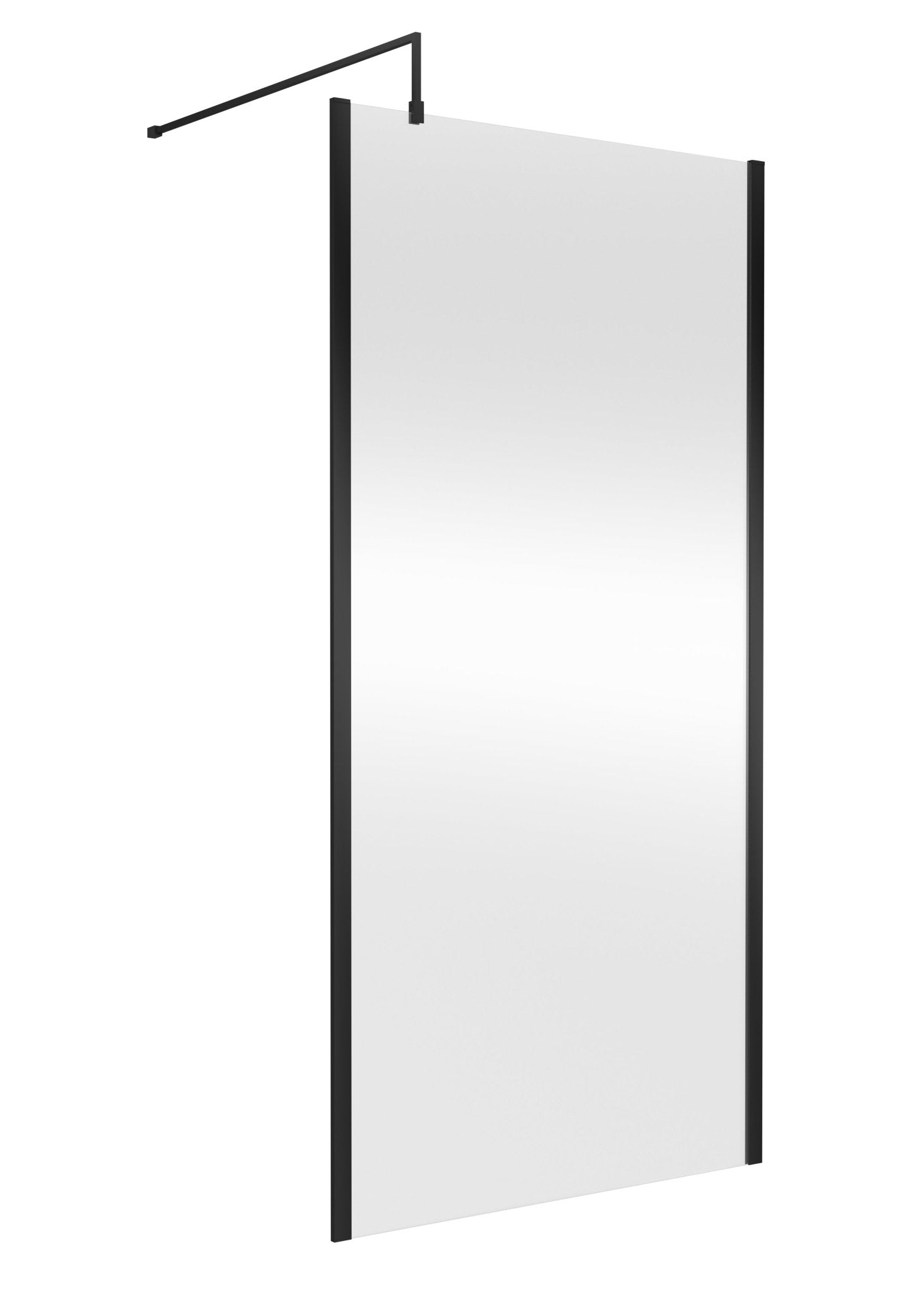 Nui 1000mm Outer Framed Wetroom Screen With Support Bar Contemporary Matt Black Aluminium 1850x1000x14mm - JJ Building Materials