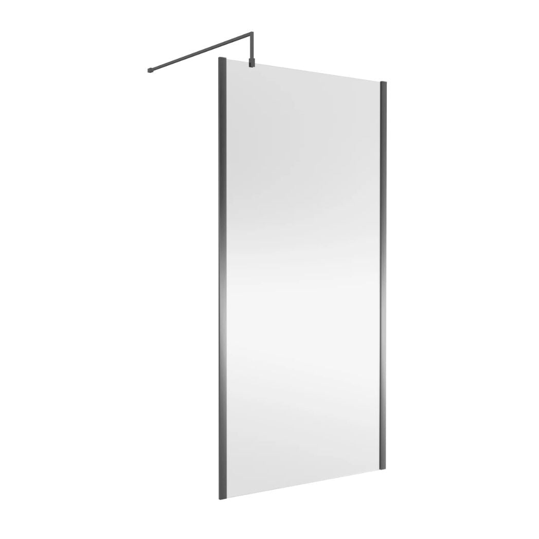 Nui 1000mm Wetroom Screen Outer Frame 1850x8mm - Brushed Pewter Contemporary Aluminium 1850x998x14mm - JJ Building Materials