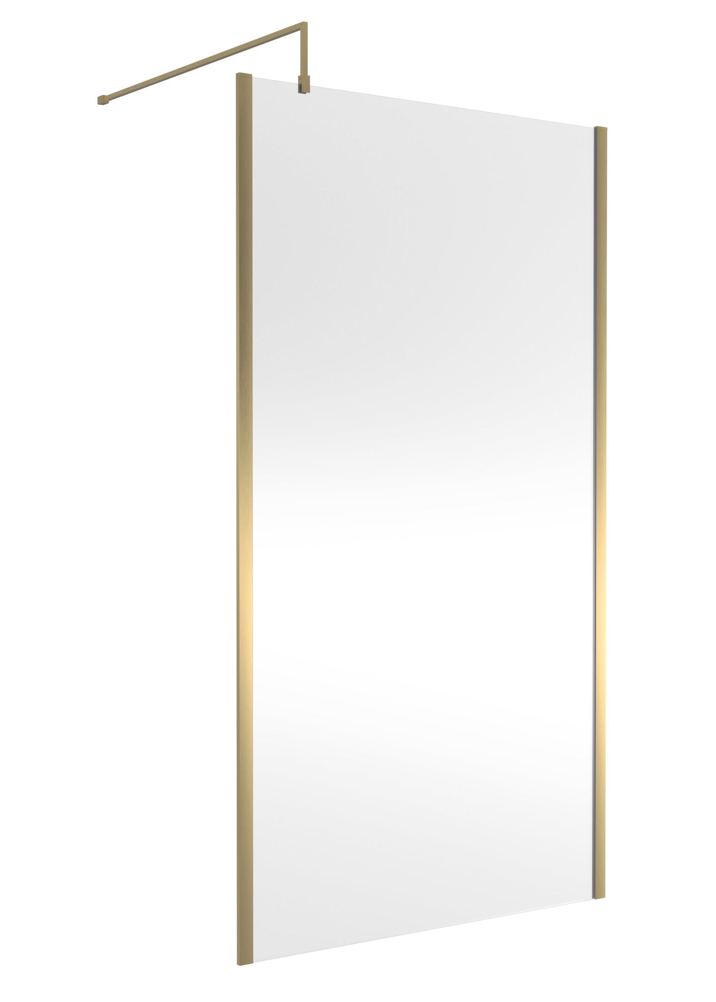 Nui 1100mm Outer Framed Wetroom Screen With Support Bar Contemporary Brushed Brass Aluminium 1850x1100x14mm - JJ Building Materials