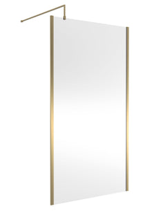 Nui 1100mm Outer Framed Wetroom Screen With Support Bar Contemporary Brushed Brass Aluminium 1850x1100x14mm - JJ Building Materials
