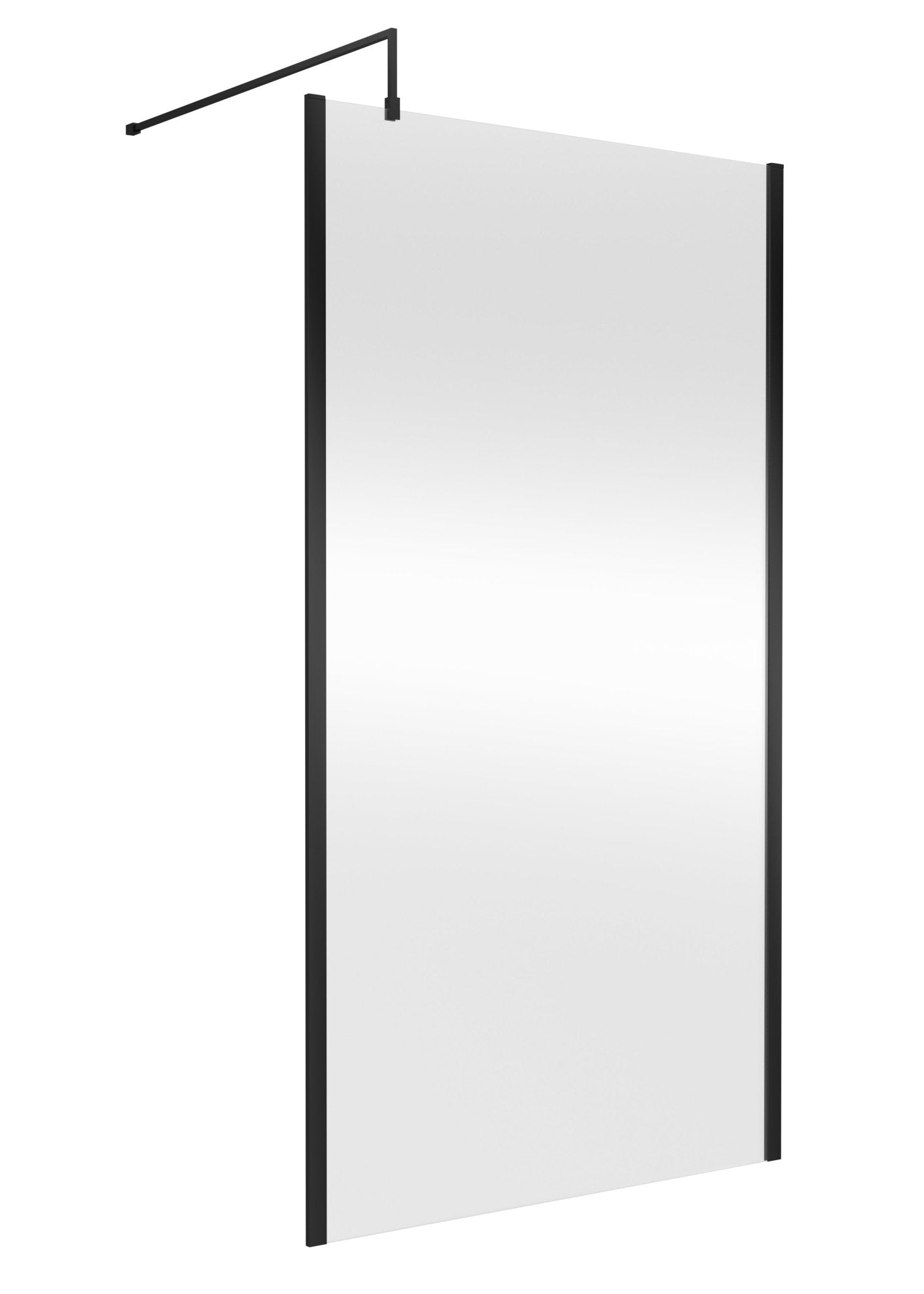 Nui 1100mm Outer Framed Wetroom Screen With Support Bar Contemporary Matt Black Aluminium 1850x1100x14mm - JJ Building Materials