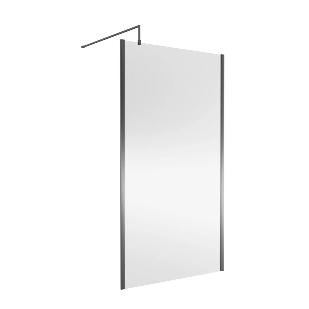 Nui 1100mm Wetroom Screen Outer Frame 1850x8mm - Brushed Pewter Contemporary Aluminium 1850x1098x13mm - JJ Building Materials