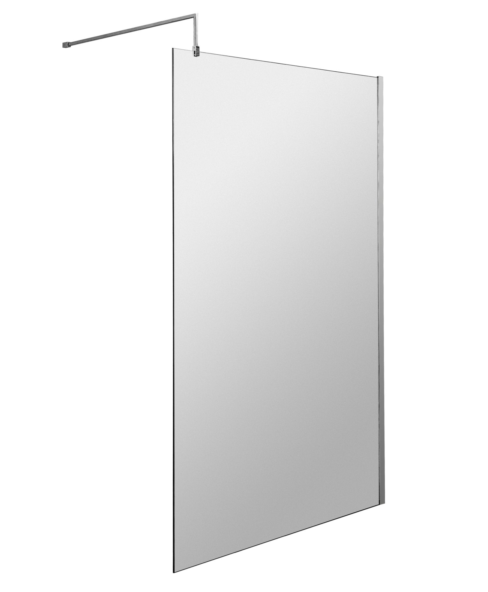 Nui 1100mm Wetroom Screen & Support Bar Contemporary Chrome Aluminium 1850x1100x14mm - JJ Building Materials