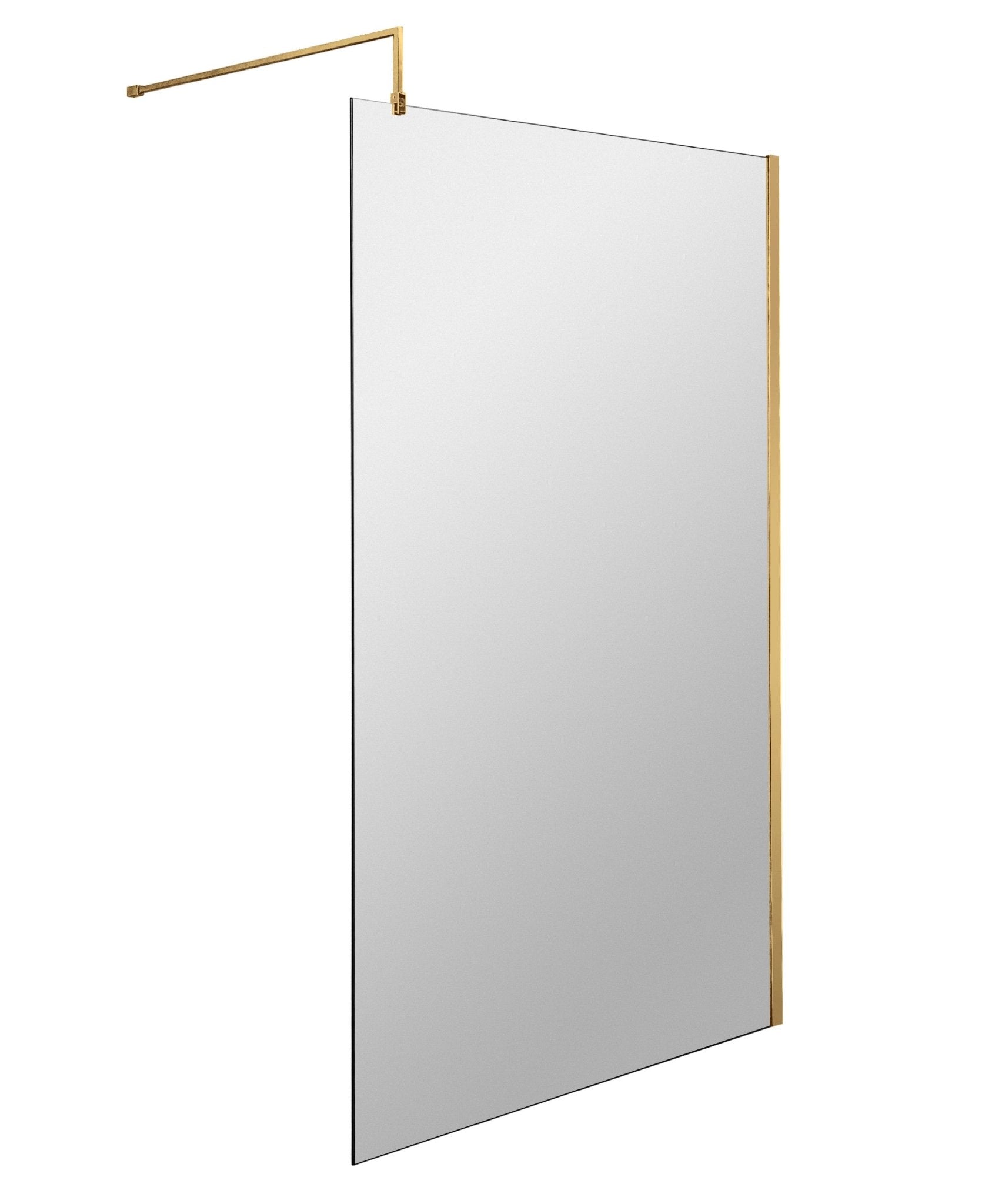 Nui 1100mm Wetroom Screen With Support Bar Contemporary Brushed Brass Aluminium 1850x1100x14mm - JJ Building Materials