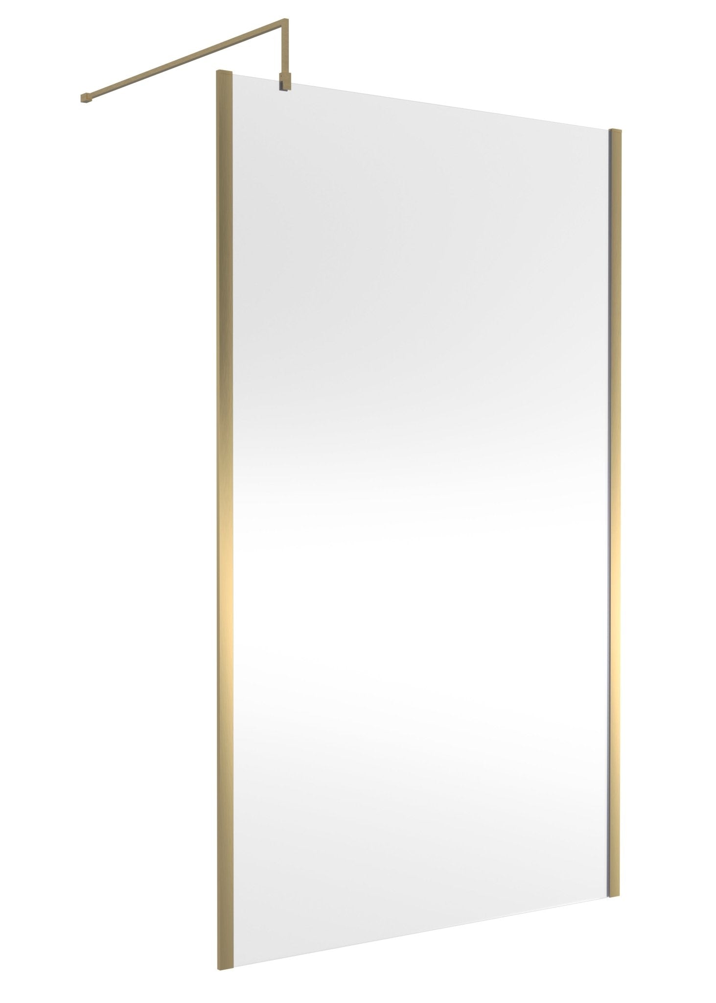 Nui 1200mm Outer Framed Wetroom Screen With Support Bar Contemporary Brushed Brass Aluminium 1850x1200x14mm - JJ Building Materials