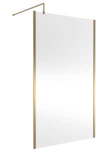 Nui 1200mm Outer Framed Wetroom Screen With Support Bar Contemporary Brushed Brass Aluminium 1850x1200x14mm - JJ Building Materials