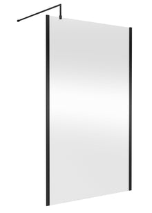 Nui 1200mm Outer Framed Wetroom Screen With Support Bar Contemporary Matt Black Aluminium 1850x1200x14mm - JJ Building Materials