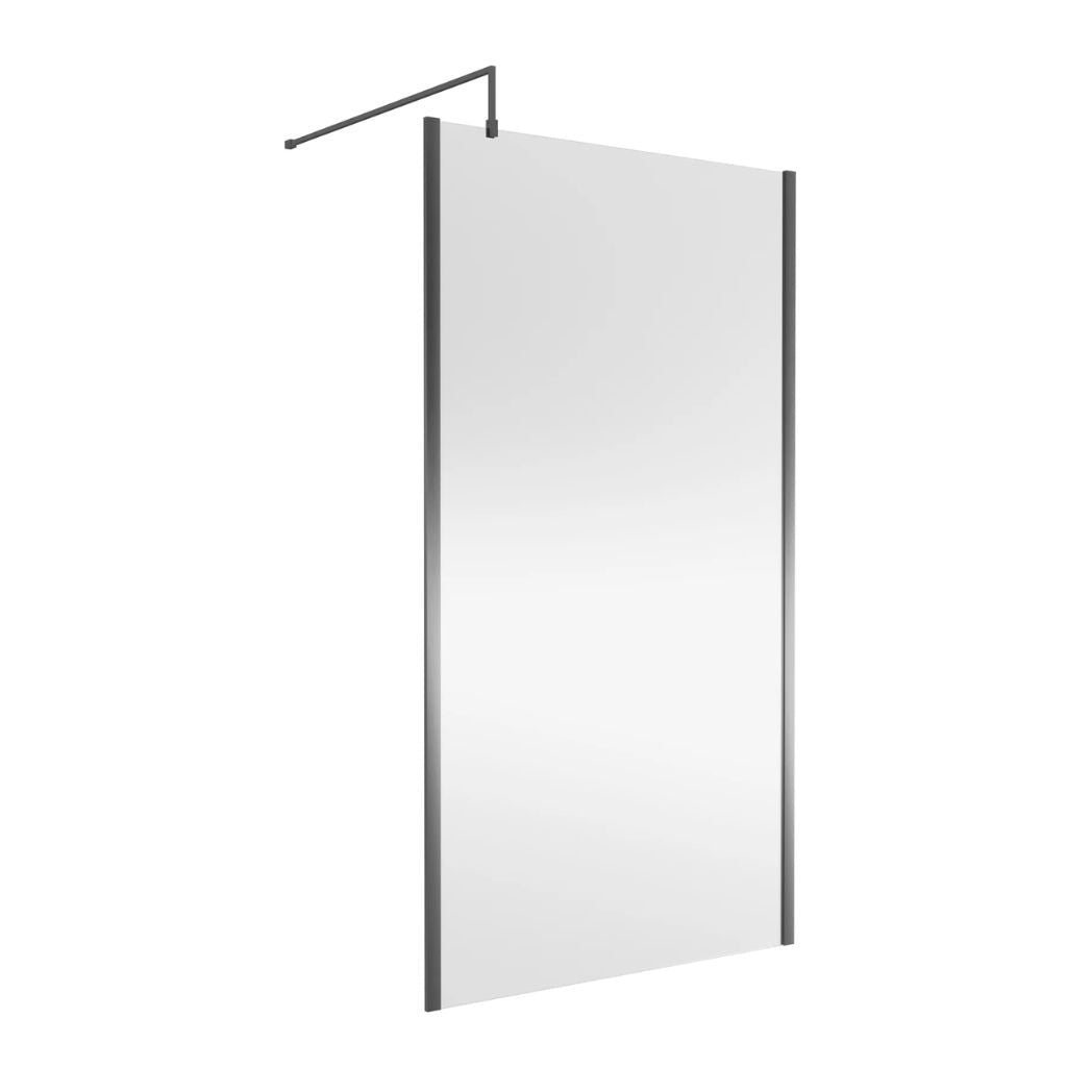 Nui 1200mm Wetroom Screen Outer Frame 1850x8mm - Brushed Pewter Contemporary Aluminium 1850x1198x13mm - JJ Building Materials