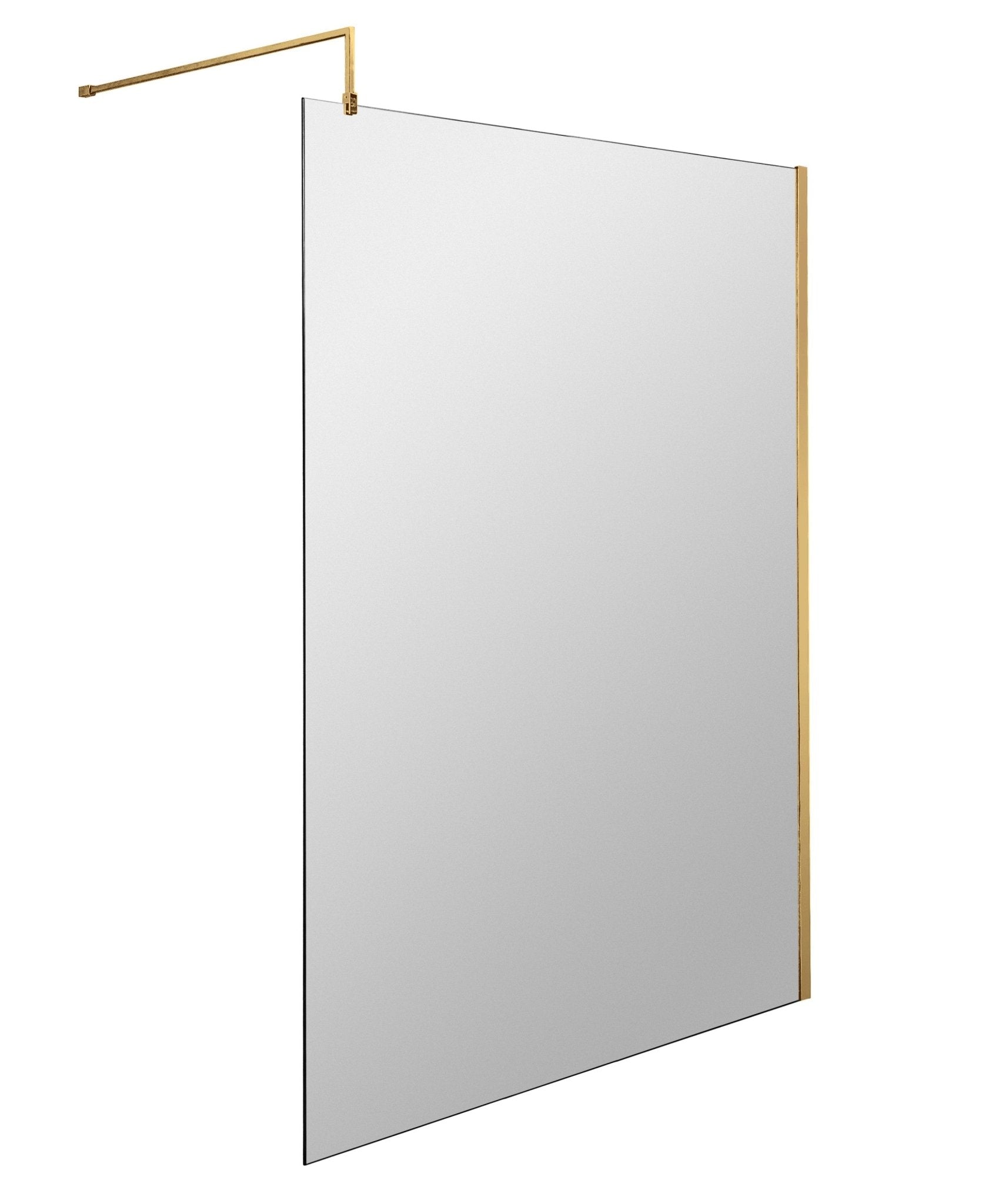 Nui 1200mm Wetroom Screen With Support Bar Contemporary Brushed Brass Aluminium 1850x1200x14mm - JJ Building Materials