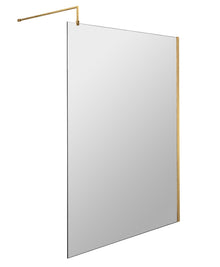 Nui 1200mm Wetroom Screen With Support Bar Contemporary Brushed Brass Aluminium 1850x1200x14mm - JJ Building Materials