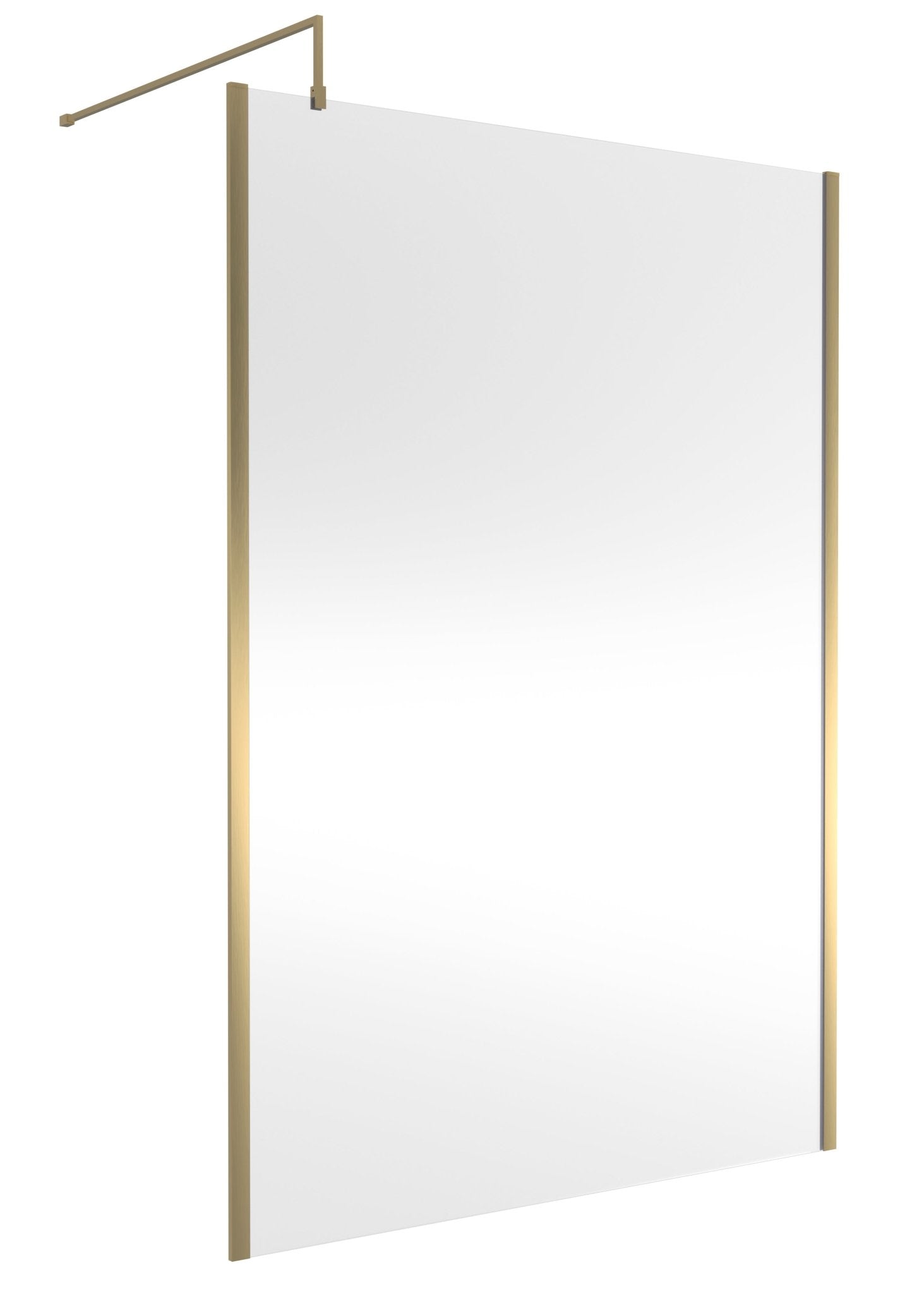 Nui 1400mm Outer Framed Wetroom Screen With Support Bar Contemporary Brushed Brass Aluminium 1850x1400x14mm - JJ Building Materials