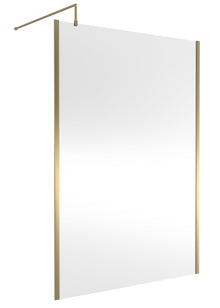 Nui 1400mm Outer Framed Wetroom Screen With Support Bar Contemporary Brushed Brass Aluminium 1850x1400x14mm - JJ Building Materials