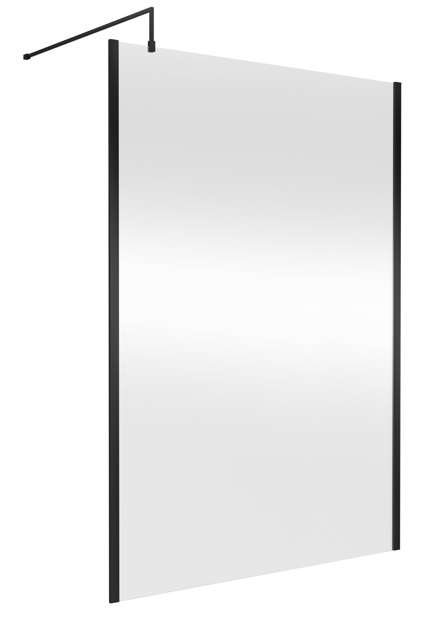 Nui 1400mm Outer Framed Wetroom Screen With Support Bar Contemporary Matt Black Aluminium 1850x1400x14mm - JJ Building Materials