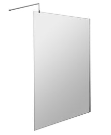Nui 1400mm Wetroom Screen & Support Bar Contemporary Chrome Aluminium 1850x1398x14mm - JJ Building Materials