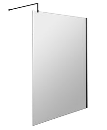 Nui 1400mm Wetroom Screen With Support Bar Contemporary Matt Black Aluminium 1850x1400x14mm - JJ Building Materials