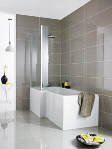 Nui 1500mm Square Showerbath Front Panel Contemporary White Acrylic 500x1500x150mm - JJ Building Materials