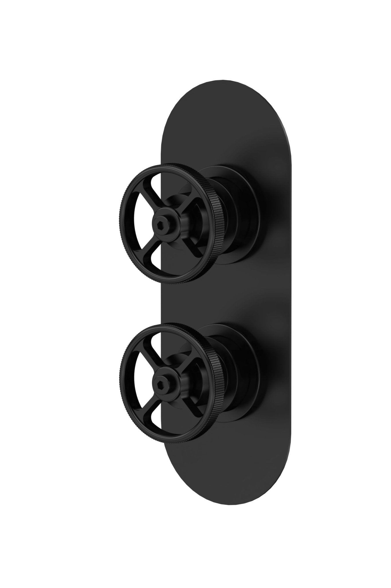 Nui 2 Outlet Valves Twin Valve With Diverter Traditional Matt Black Brass ABS 215x80x143mm - JJ Building Materials