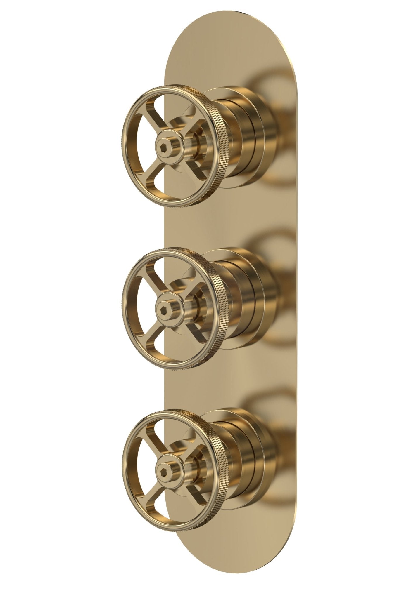 Nui 3 Outlet Valves Triple Valve With Diverter Traditional Brushed Brass Brass ABS 280x80x145mm - JJ Building Materials