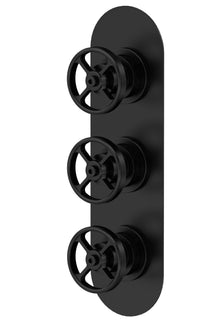 Nui 3 Outlet Valves Triple Valve With Diverter Traditional Matt Black Brass ABS 280x80x145mm - JJ Building Materials