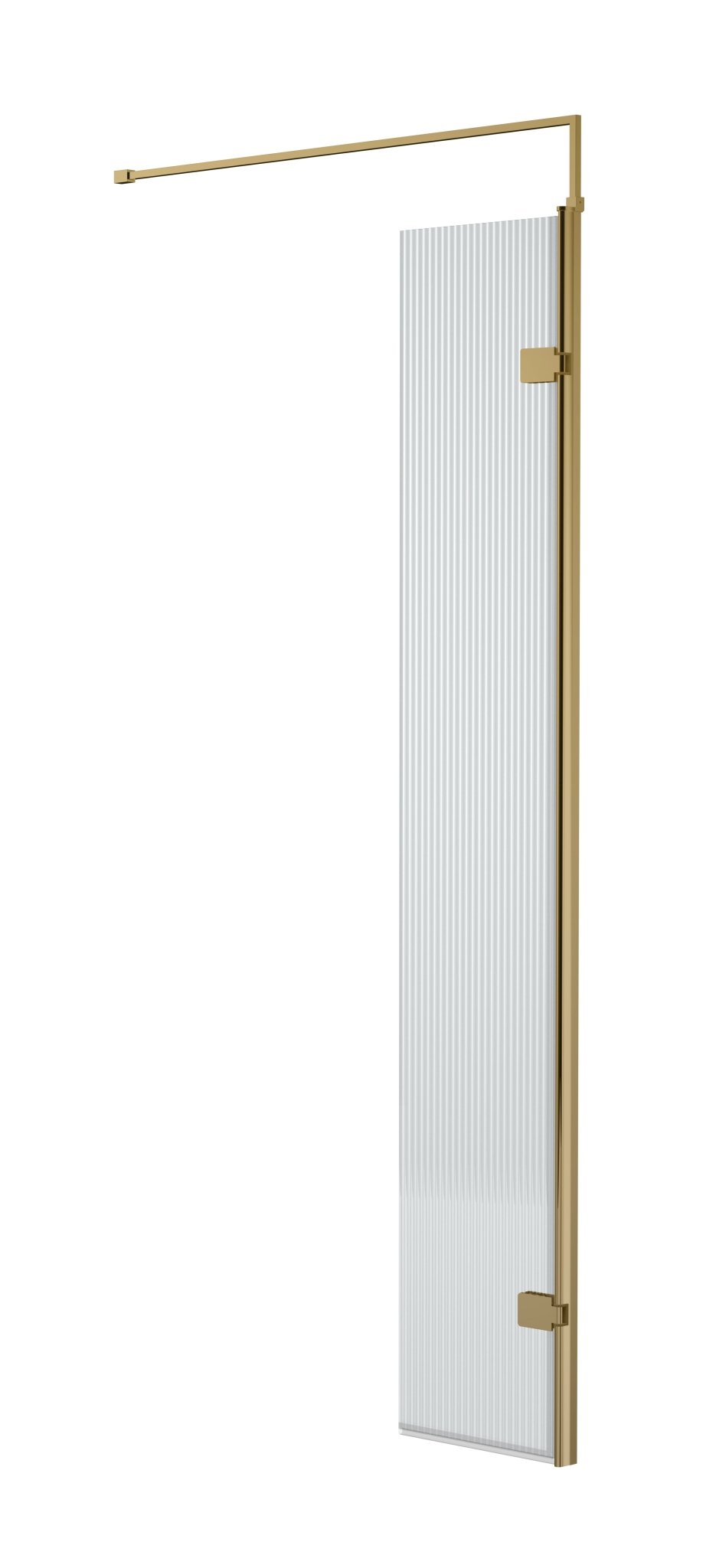 Nui 300mm Fluted Hinged Screen With Support Bar Contemporary Brushed Brass Aluminium 1850x322x27mm - JJ Building Materials