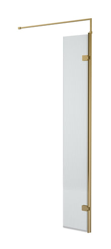 Nui 300mm Fluted Hinged Screen With Support Bar Contemporary Brushed Brass Aluminium 1850x322x27mm - JJ Building Materials