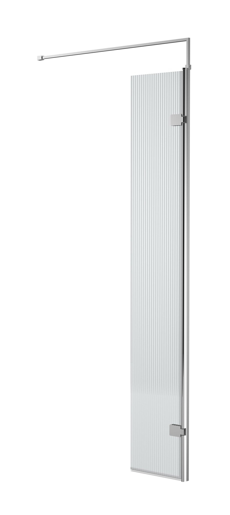 Nui 300mm Fluted Hinged Screen With Support Bar Contemporary Chrome Aluminium 1850x322x27mm - JJ Building Materials