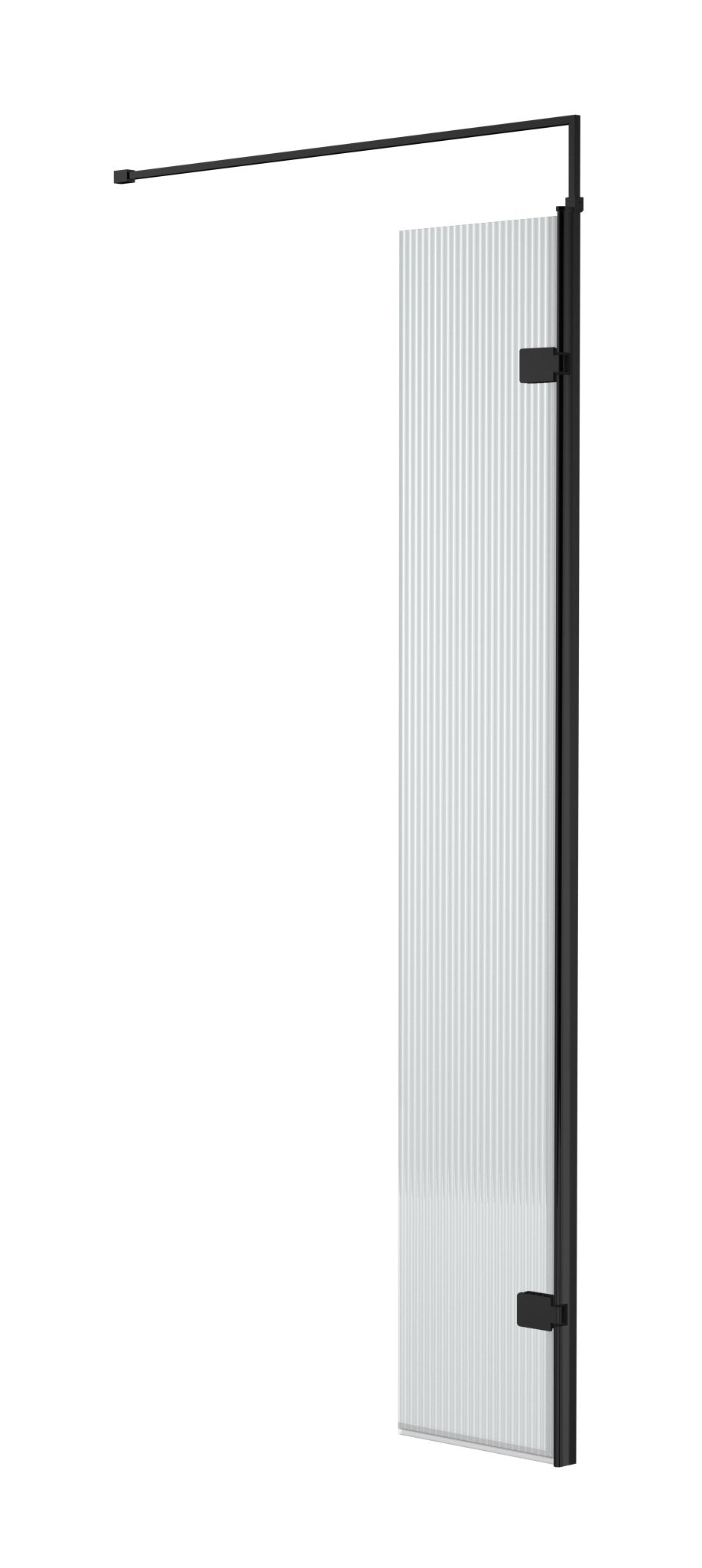 Nui 300mm Fluted Hinged Screen With Support Bar Contemporary Matt Black Aluminium 1850x322x27mm - JJ Building Materials
