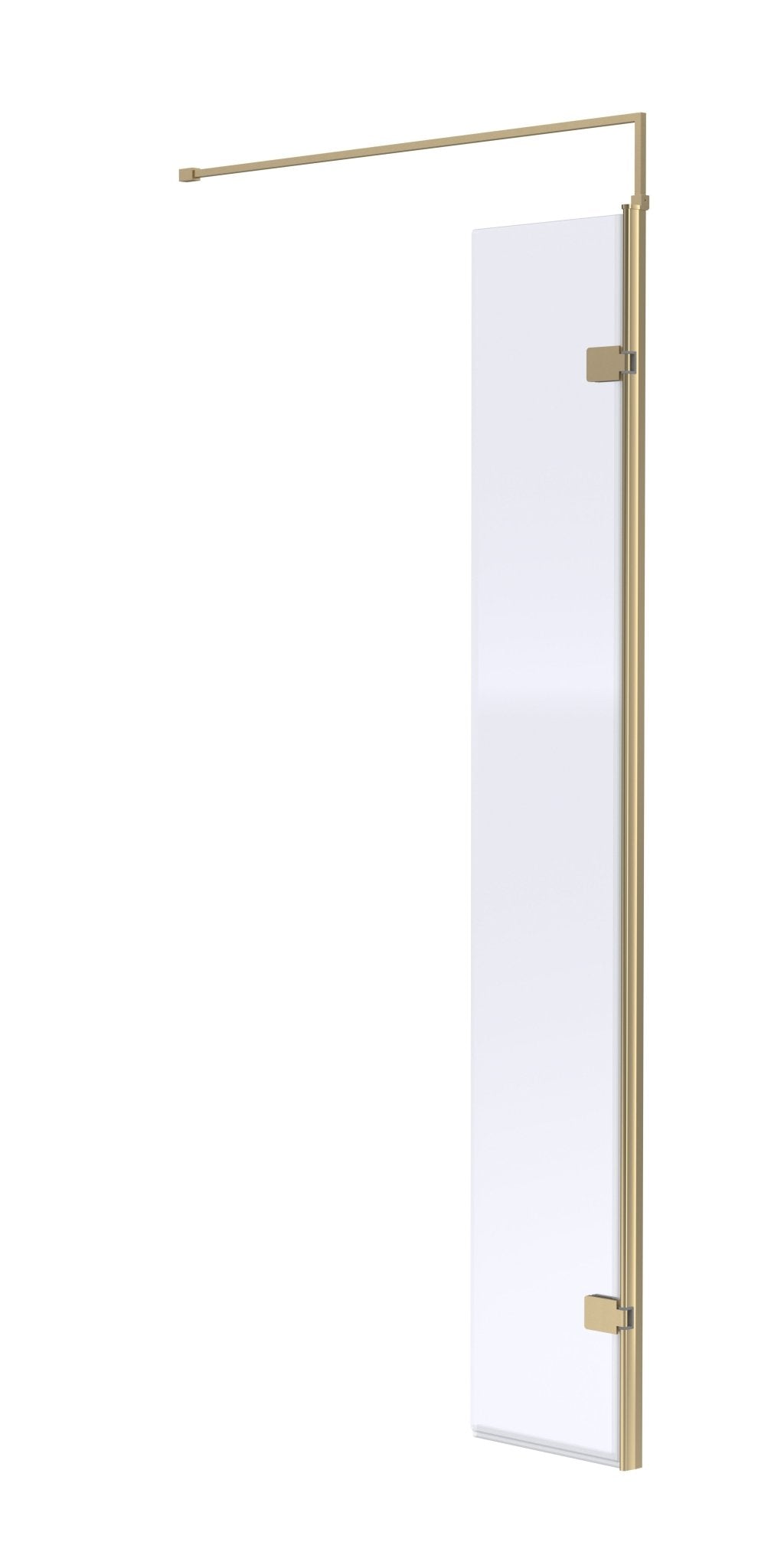 Nui 300mm Wetroom Swing Screen Contemporary Brushed Brass Aluminium 1850x322x27mm - JJ Building Materials