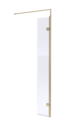 Nui 300mm Wetroom Swing Screen Contemporary Brushed Brass Aluminium 1850x322x27mm - JJ Building Materials