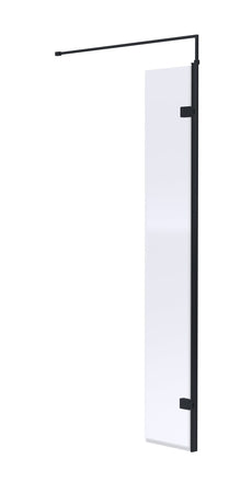 Nui 300mm Wetroom Swing Screen Contemporary Matt Black Aluminium 1850x322x27mm - JJ Building Materials