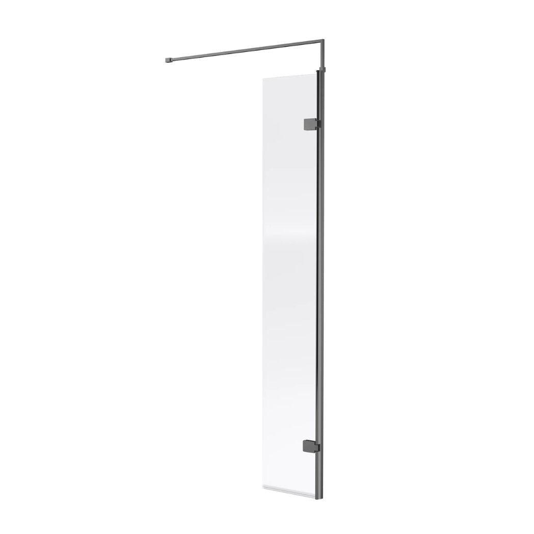 Nui 300x1850mm Wetroom Swing Screen Contemporary Brushed Pewter Aluminium 1850x322x27mm - JJ Building Materials