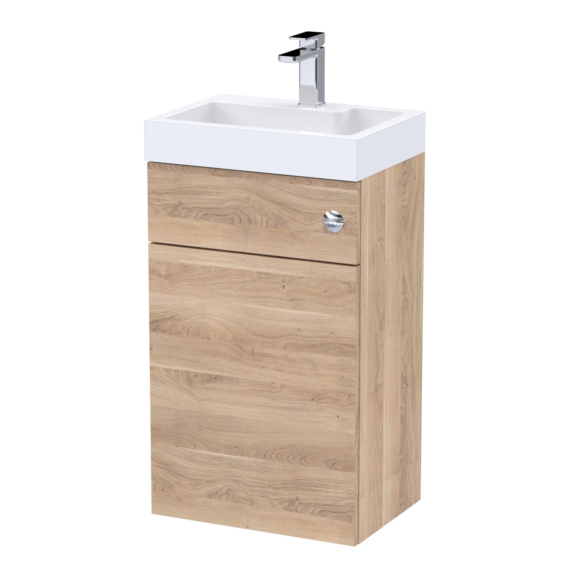 Nui 500mm Basin & Wc Unit Contemporary Bleached Oak MFC Textured Woodgrain 890x503x360mm - JJ Building Materials