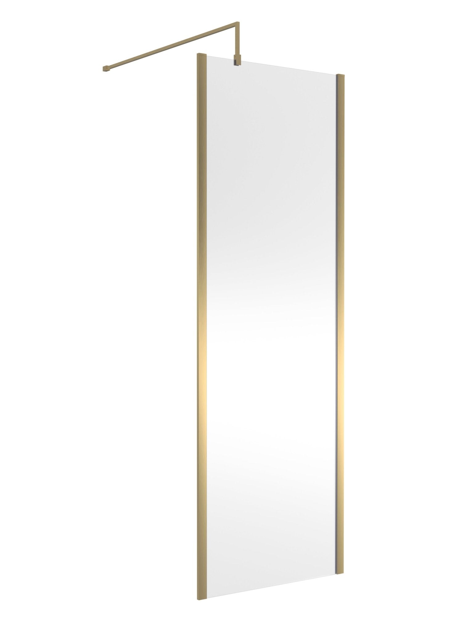 Nui 700mm Outer Framed Wetroom Screen With Support Bar Contemporary Brushed Brass Aluminium 1850x700x14mm - JJ Building Materials