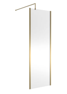 Nui 700mm Outer Framed Wetroom Screen With Support Bar Contemporary Brushed Brass Aluminium 1850x700x14mm - JJ Building Materials