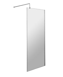Nui 700mm Wetroom Screen & Support Bar Contemporary Chrome Aluminium 1850x698x14mm - JJ Building Materials