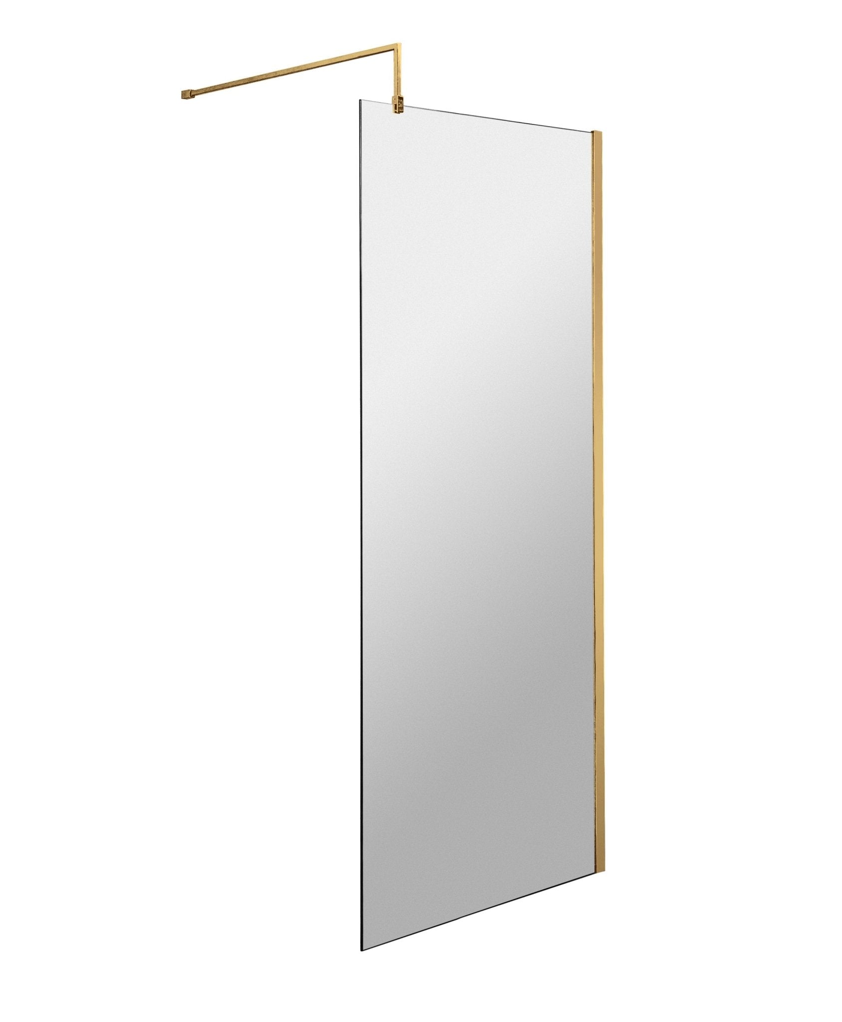 Nui 700mm Wetroom Screen With Support Bar Contemporary Brushed Brass Aluminium 1850x700x14mm - JJ Building Materials