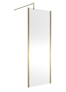 Nui 760mm Outer Framed Wetroom Screen With Support Bar Contemporary Brushed Brass Aluminium 1850x760x14mm - JJ Building Materials