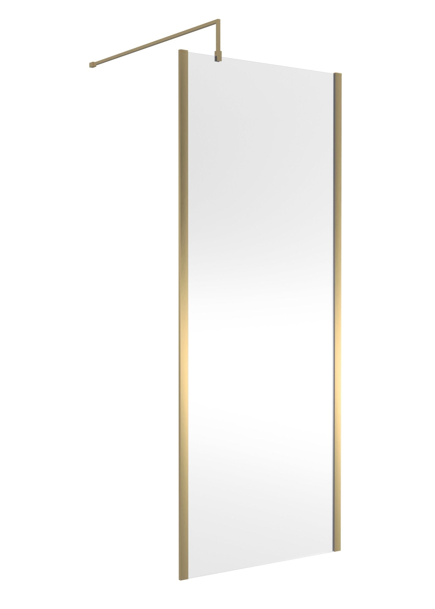 Nui 800mm Outer Framed Wetroom Screen With Support Bar Contemporary Brushed Brass Aluminium 1850x800x14mm - JJ Building Materials