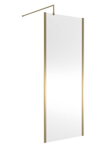 Nui 800mm Outer Framed Wetroom Screen With Support Bar Contemporary Brushed Brass Aluminium 1850x800x14mm - JJ Building Materials