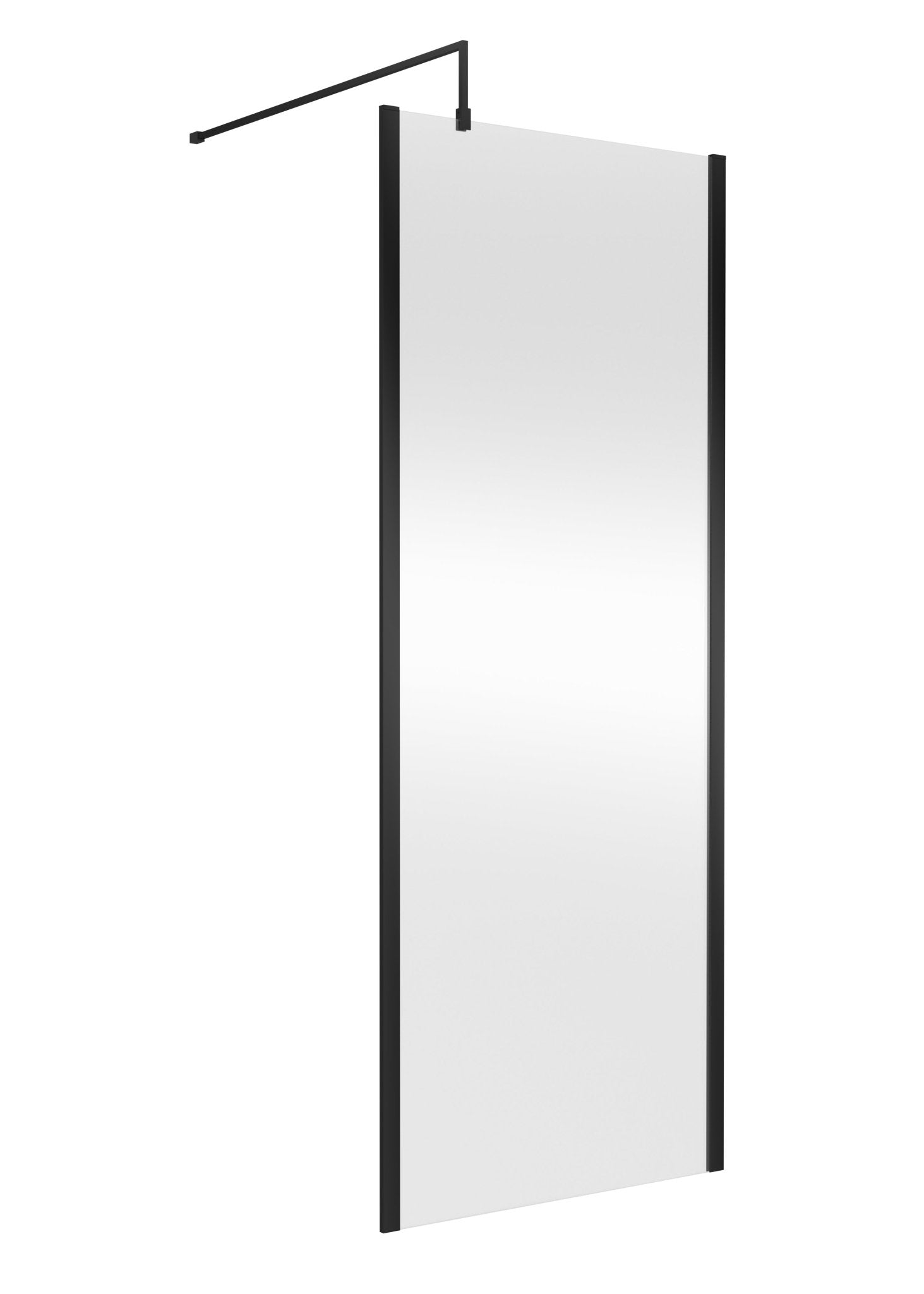 Nui 800mm Outer Framed Wetroom Screen With Support Bar Contemporary Matt Black Aluminium 1850x800x14mm - JJ Building Materials