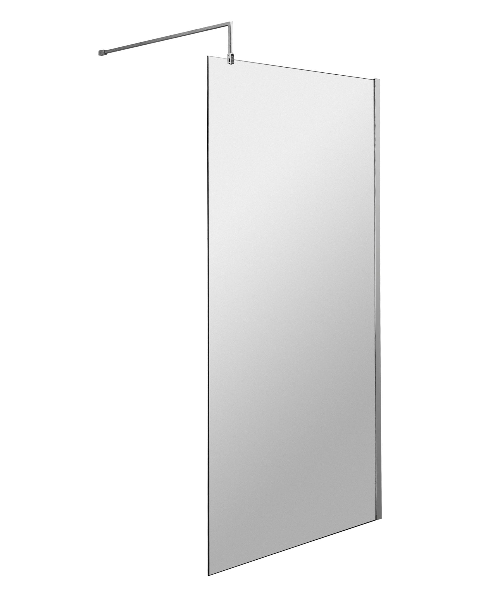 Nui 900mm Wetroom Screen & Support Bar Contemporary Chrome Aluminium 1850x898x14mm - JJ Building Materials