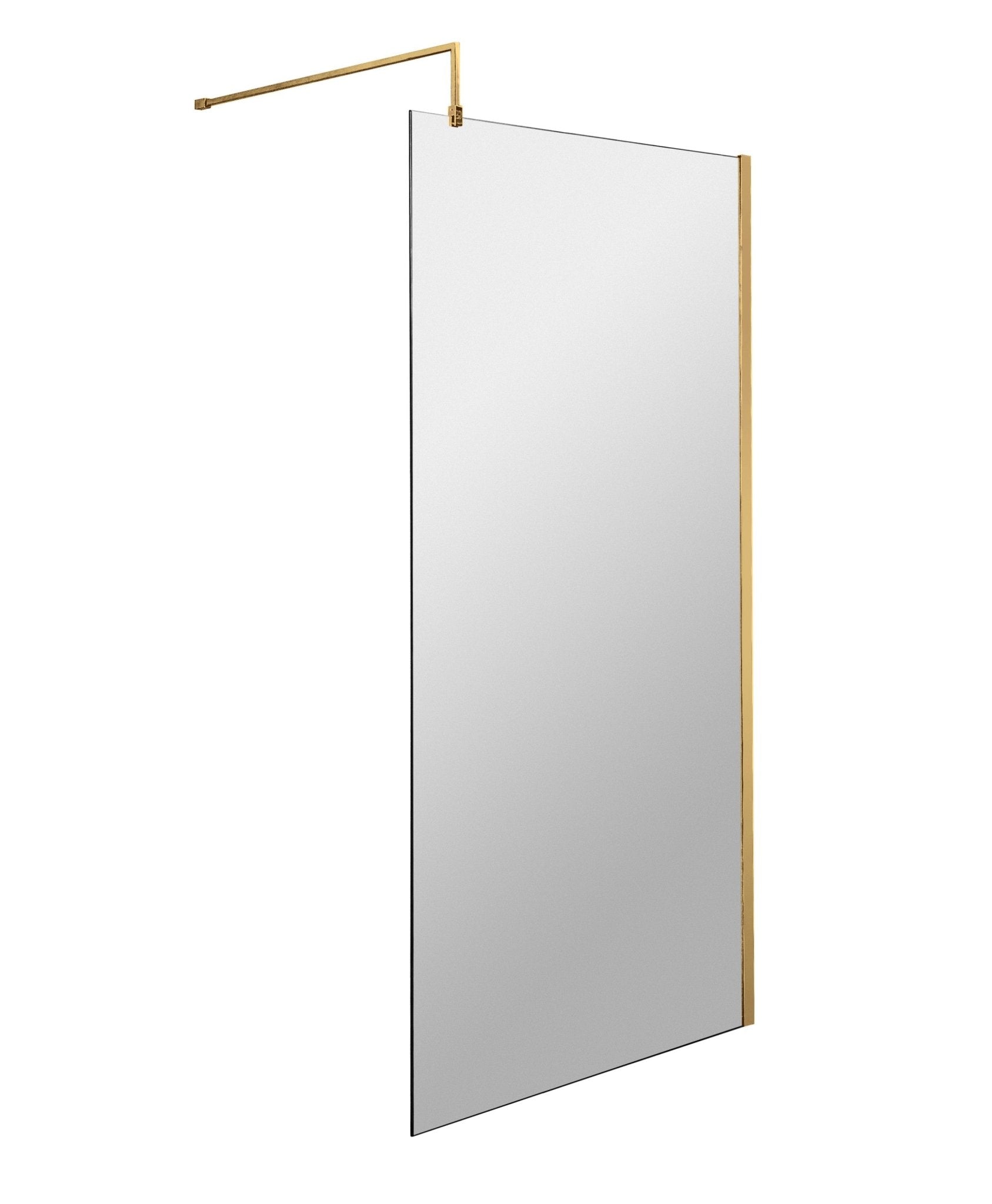 Nui 900mm Wetroom Screen With Support Bar Contemporary Brushed Brass Aluminium 1850x900x14mm - JJ Building Materials