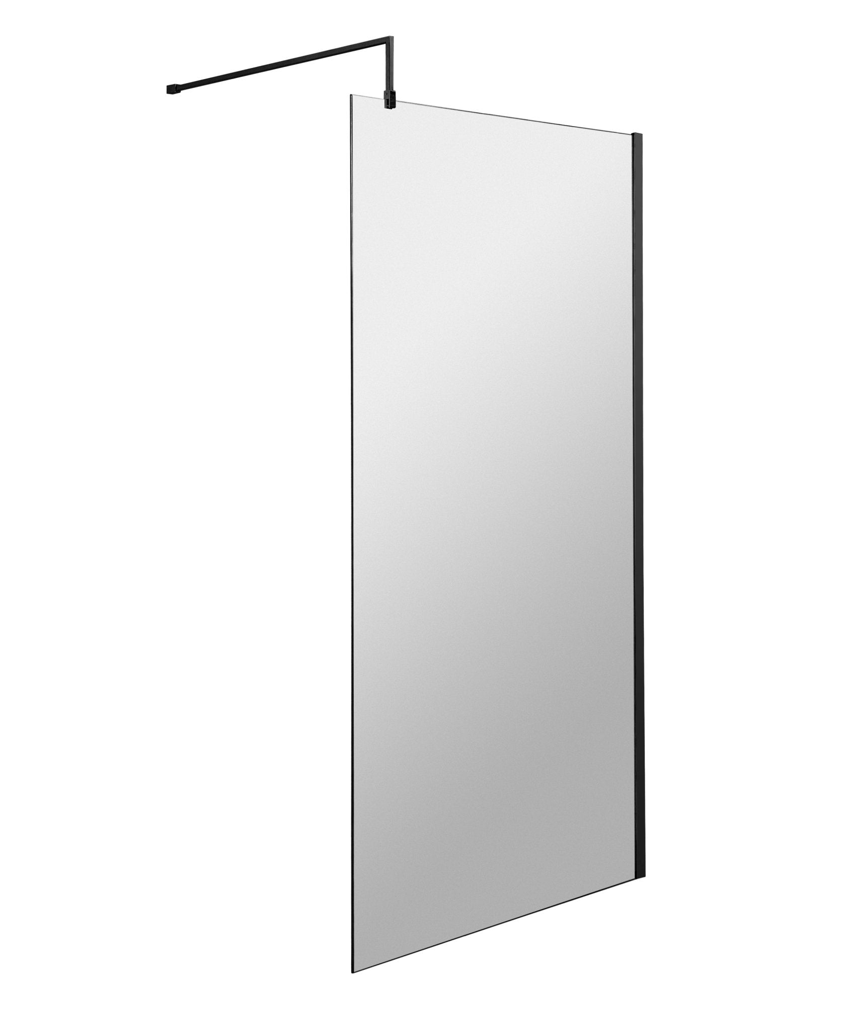 Nui 900mm Wetroom Screen With Support Bar Contemporary Matt Black Aluminium 1850x900x14mm - JJ Building Materials